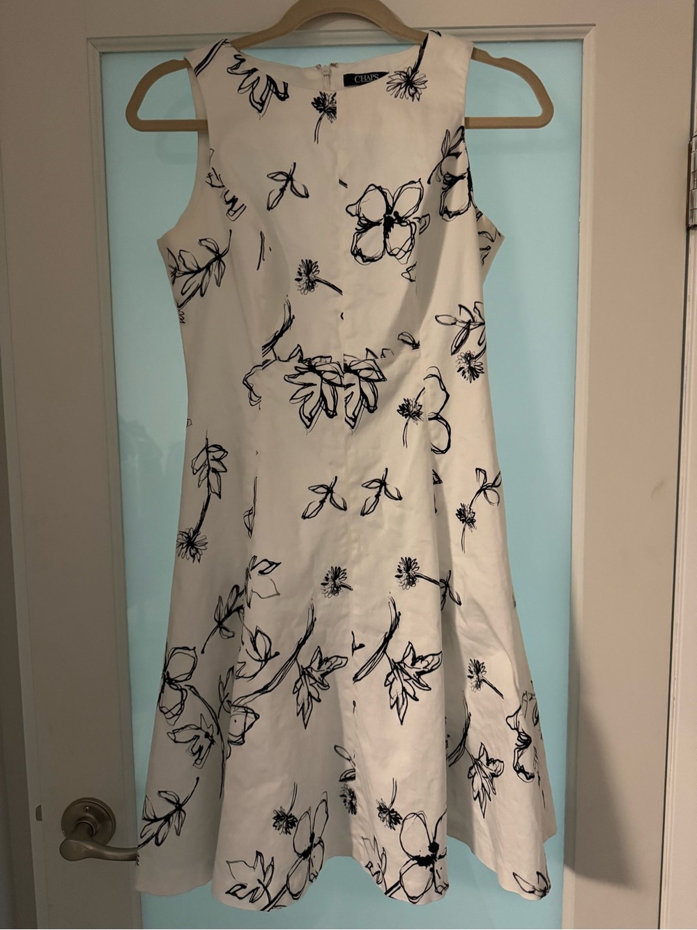 Chaps White Dress with Black Floral Sketch Print